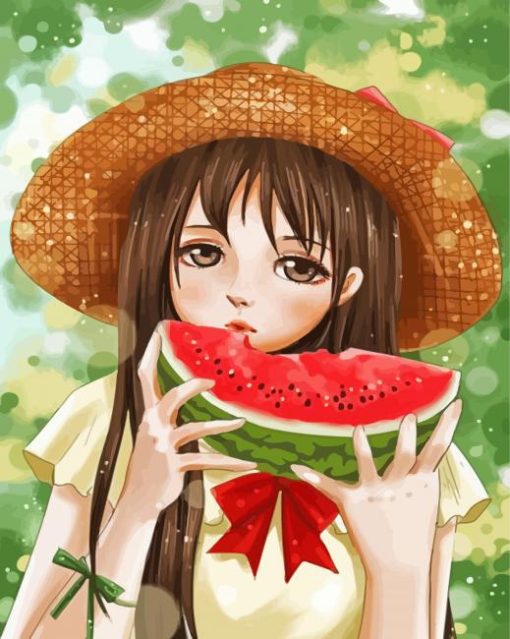 Anime Girl With Watermelon Paint By Numbers