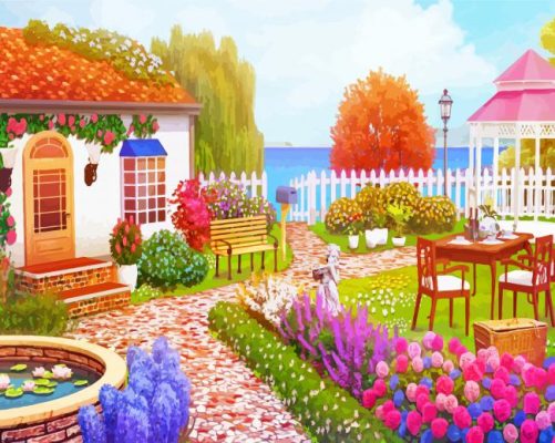 Blooming Garden House Paint By Numbers