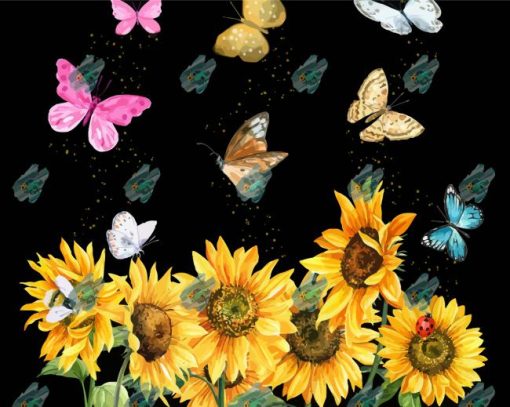 Butterflies On Sunflowers Paint By Numbers