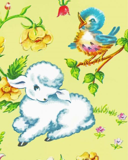 Cute Lamb And Bird Paint By Numbers