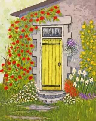 Floral Yellow Door Paint By Numbers