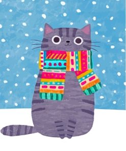 Grey Cat With Scarf Paint By Numbers