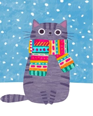 Grey Cat With Scarf Paint By Numbers