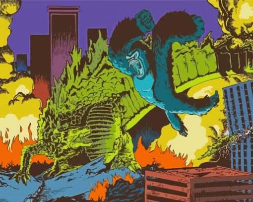 Illustration Godzilla Vs Kong Fight Paint By Numbers