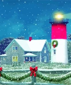 Merry Christmas Lighthouse In Winter Paint By Numbers