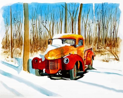 Old Truck In Snow Paint By Numbers