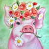 Pink Pig With Flowers Paint By Numbers