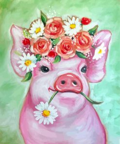 Pink Pig With Flowers Paint By Numbers