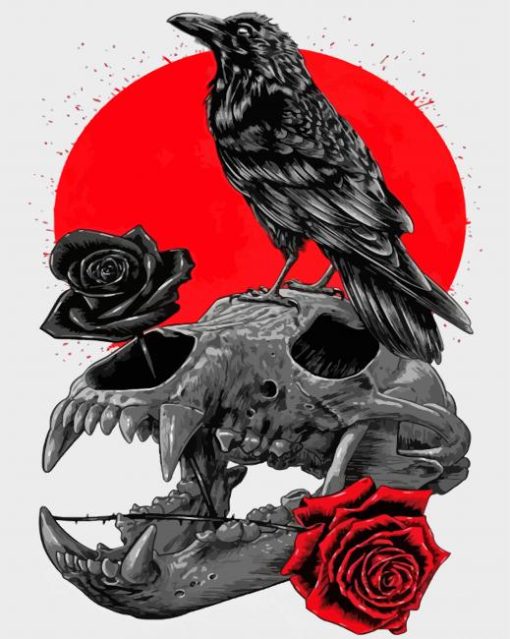 Raven Skull And Roses Paint By Numbers