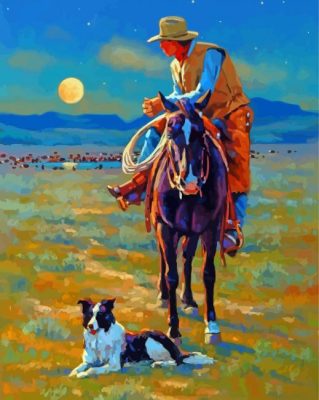 The Western Cowboy And Dog Paint By Numbers