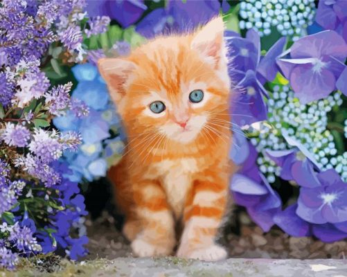 Adorable Cat And Flowers Paint By Numbers