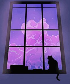 Cat Window Silhouette Paint By Numbers