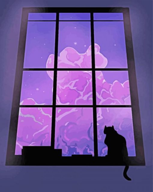 Cat Window Silhouette Paint By Numbers