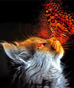 Cat With Red Butterfly Paint By Numbers