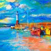 Colorful Boats And Lighthouse Abstract Paint By Numbers