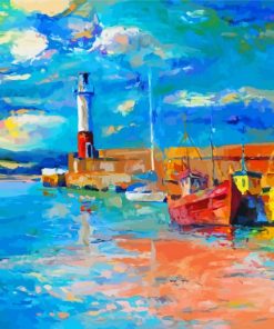 Colorful Boats And Lighthouse Abstract Paint By Numbers