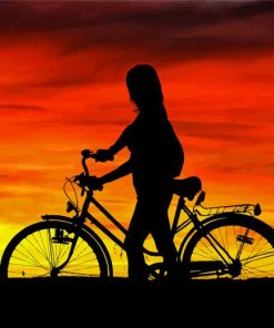 Girl With Bike Silhouette At Beautiful Sunset Paint By Numbers