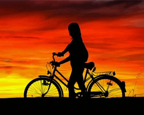 Girl With Bike Silhouette At Beautiful Sunset Paint By Numbers