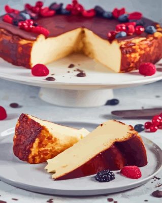 San Sebastian Cheesecake With Blueberries And Raspberries Paint By Numbers