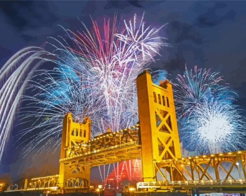 Tower Bridge Fireworks Sacramento California Paint By Numbers