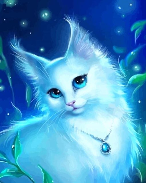 White Cat With Blue Eyes Art Paint By Numbers