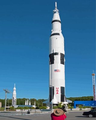 White Saturn 5 Rocket Paint By Numbers