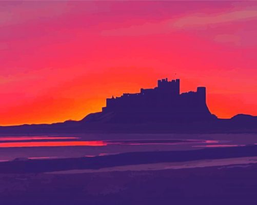 Bamburgh Castle Sunset Silhouette Paint By Numbers