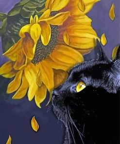 Black Cat With Sunflowers Paint By Numbers