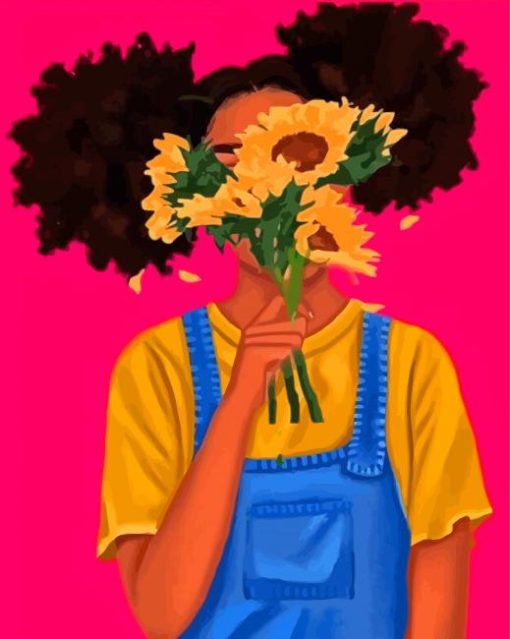 Black Woman With Sunflowers Paint By Numbers