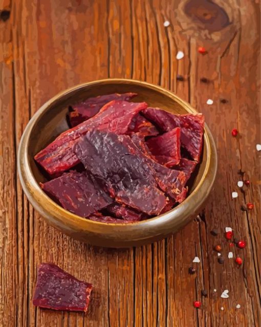 Bowl Of Beef Jerky Meat Paint By Numbers