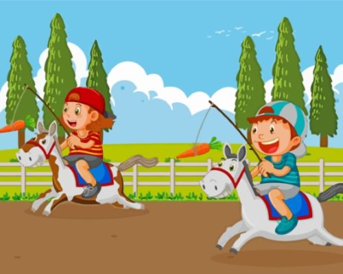 Children On Horse Animation Paint By Numbers