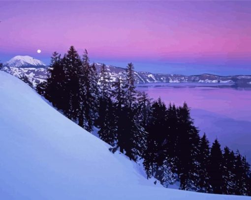 Crater Lake Snow Paint By Numbers