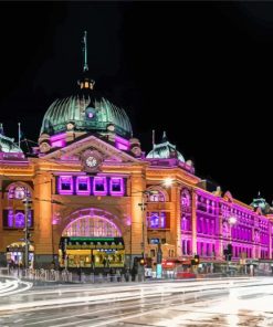 Flinders Street Railway Station At Night Paint By Numbers