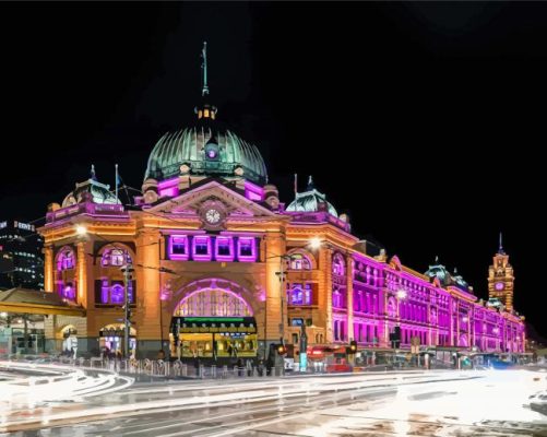 Flinders Street Railway Station At Night Paint By Numbers