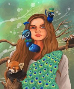 Girl Peacock And Racoon Paint By Numbers