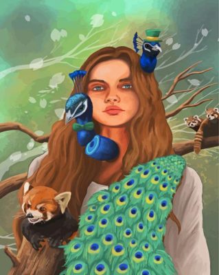 Girl Peacock And Racoon Paint By Numbers