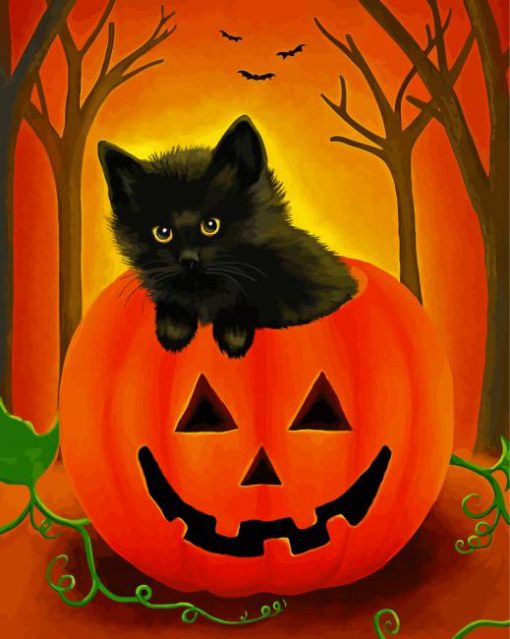 Halloween Cute Black Kitten Paint By Numbers