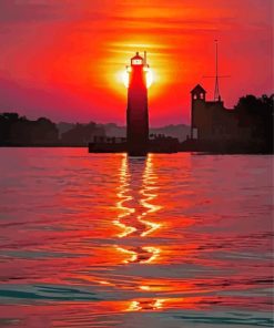 Marquette Lighthouse Silhouette Paint By Numbers