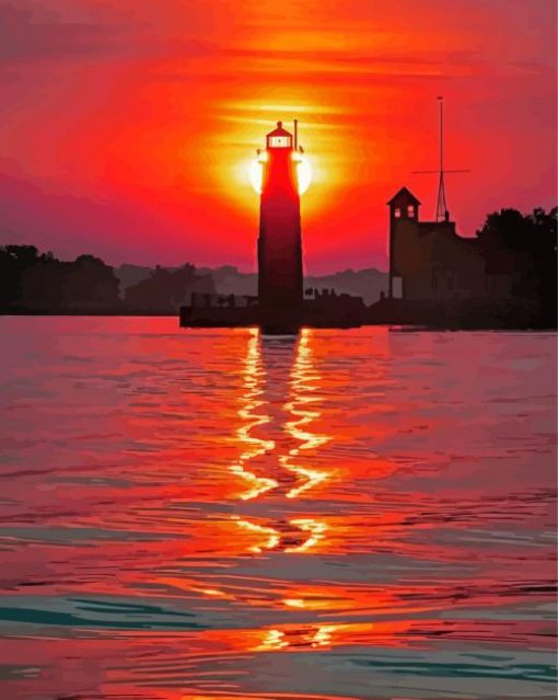 Marquette Lighthouse Silhouette Paint By Numbers