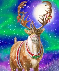 Northern Light Christmas Elk Paint By Numbers