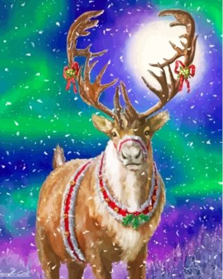 Northern Light Christmas Elk Paint By Numbers