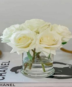 Roses White Flowers In Glass Vase Paint By Numbers