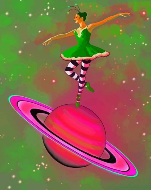 Space Ballerina Wearing Green Paint By Numbers