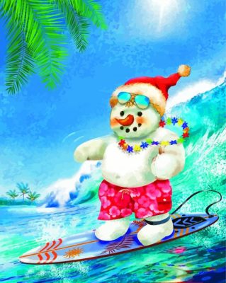 Surfing Santa Snowman Paint By Numbers