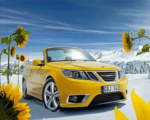 Yellow Saab Car Paint By Numbers