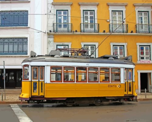 Yellow Streetcar In lisbon Portugal Paint By Numbers