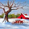 Aesthetic Red Barn In Winter Paint By Numbers