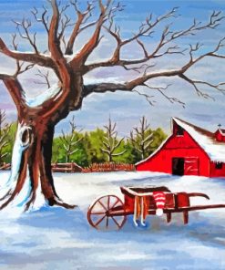 Aesthetic Red Barn In Winter Paint By Numbers