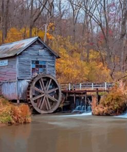 Autumn Water Mill Paint By Numbers