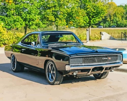 Black 1968 Dodge Charger Paint By Numbers